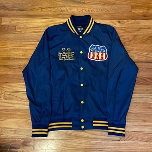 Mike Tyson Root of Fight Kid Dynamite Navy/Gold Stadium Jacket Size Large